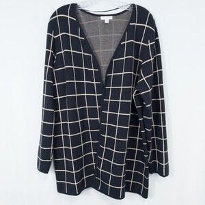 Charter Club Windowpane Plaid‎ Open Cardigan Academia Preppy Old Money XL Navy